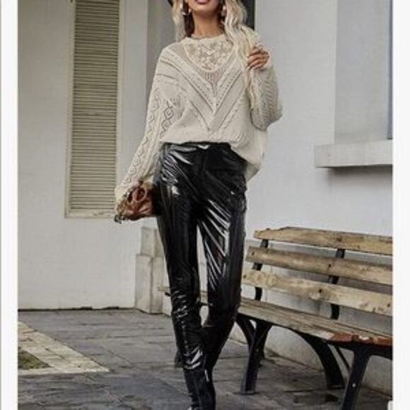 NEW Lace Splice Pullover Sweater Top - Picture 4 of 5